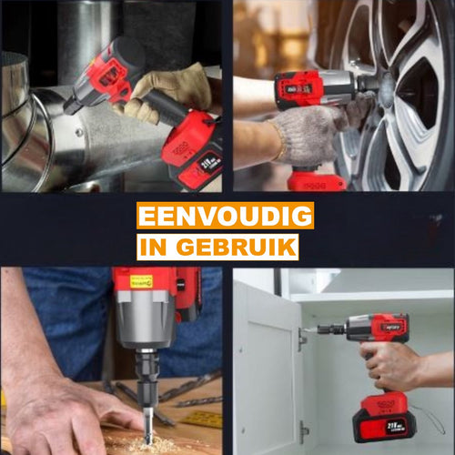 Accu-Slagmoersleutel 1/2 Inch - 550Nm Borstelloos Slagpistool - Hoog Koppel - Inclusief 4 Dopsleutels & Batterij
