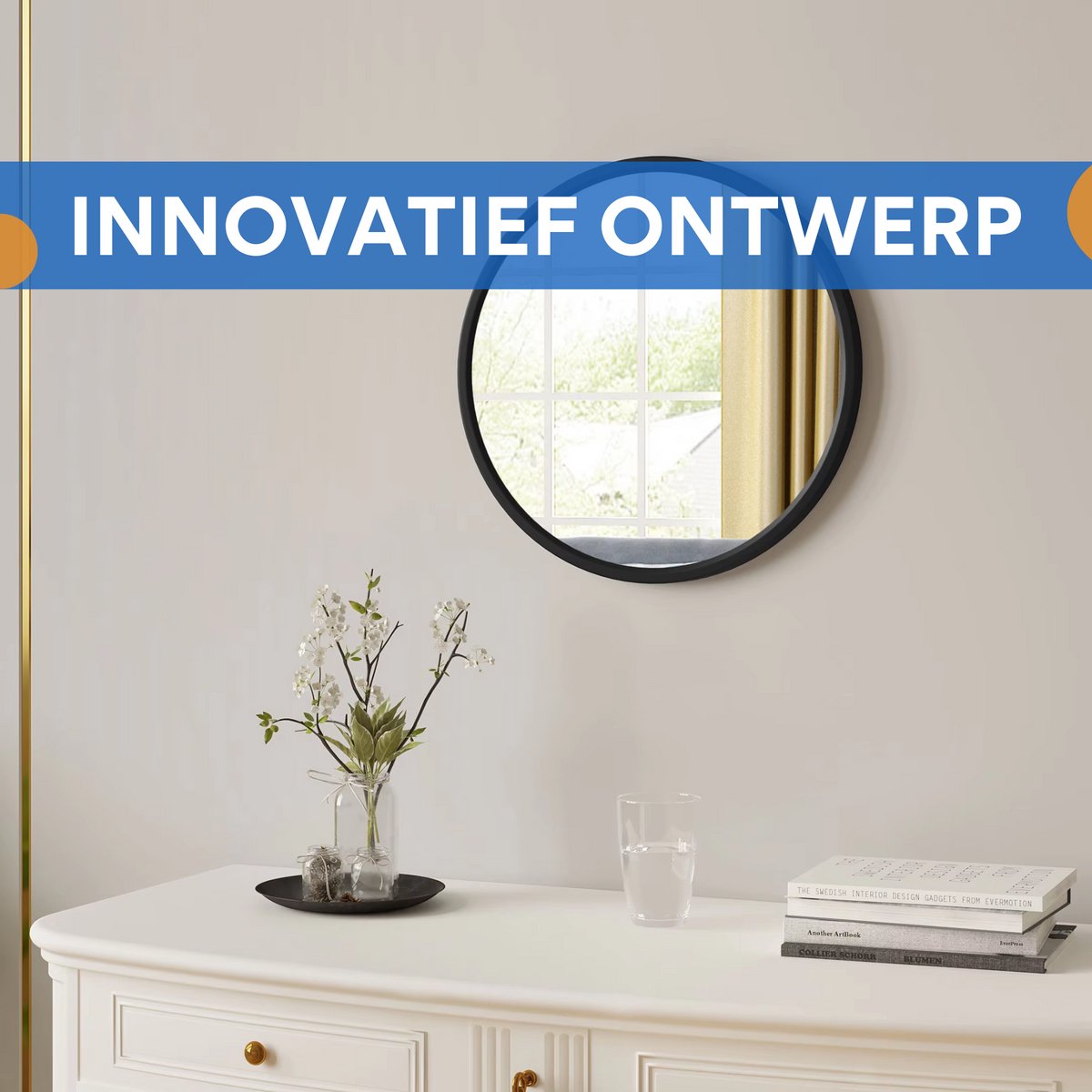 Ronde Spiegel - Voor Badkamer, Slaapkamer, Woonkamer en Hal - Zwart Metalen Frame en Ophangsysteem - Luxe Wanddecoratie - 80x80cm