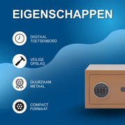 Kluis – Voor Thuiskantoor en Hotel – Digitale Veiligheidskluis met Alarm en Elektronisch Toetsenbord – Coffee, Robuust Koudgewalst Staal