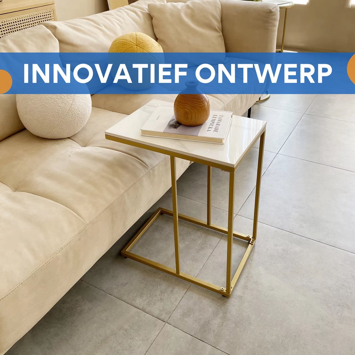 Salontafel Valora - Vierkante salontafel - Woonkamer - Marmerlook - Bijzettafel - Side table