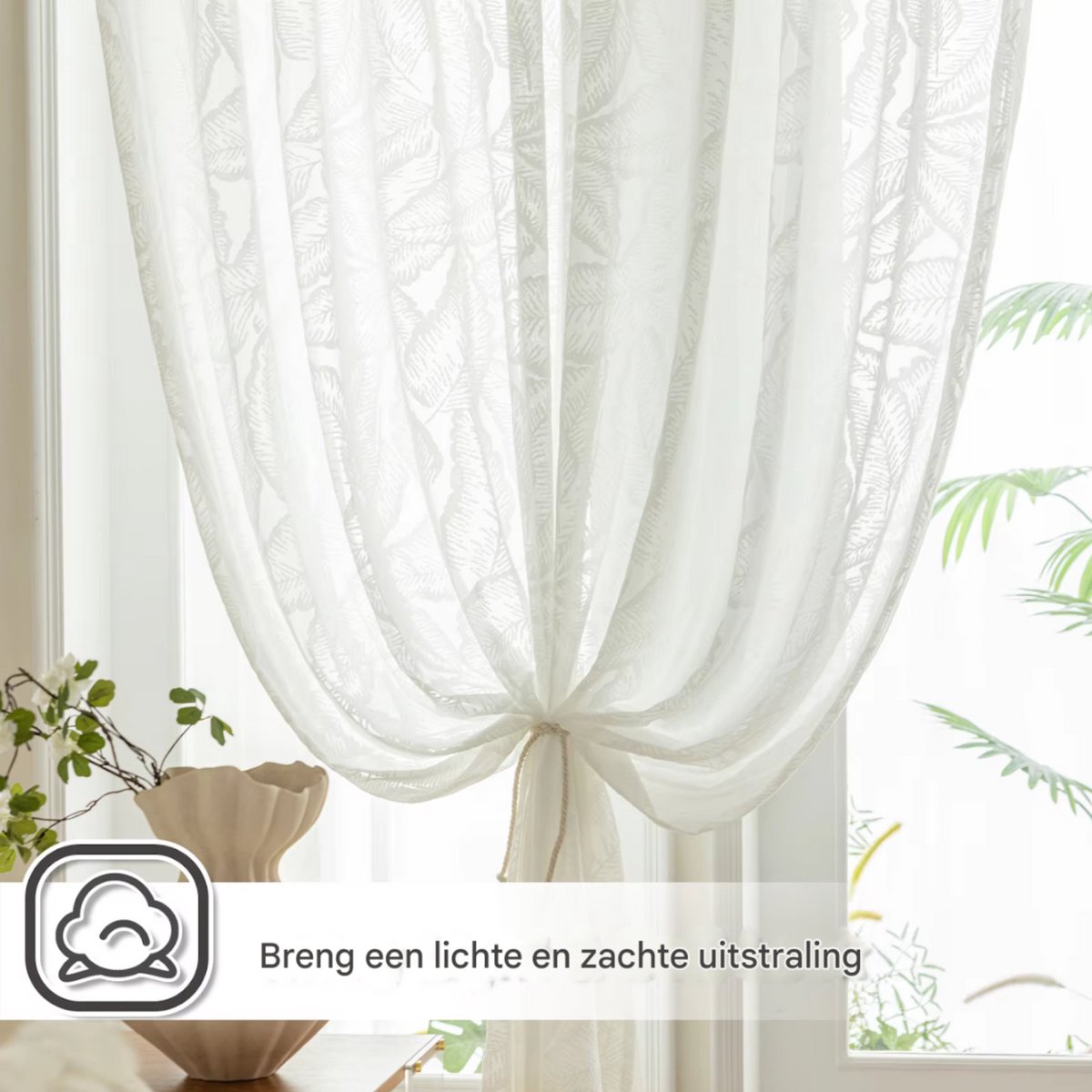 Gordijnen Lulu - Lichtdoorlatend - Met ringen - 140x213cm - Voor woonkamer & slaapkamer - Wit