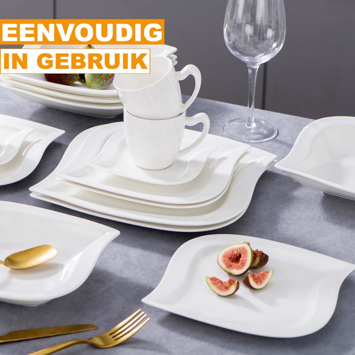 Elite Dinerborden – Serviesset – 6 persoons – 30 delig – Wit Keramisch – Breakfast Plates – Kleurrijke presentatie