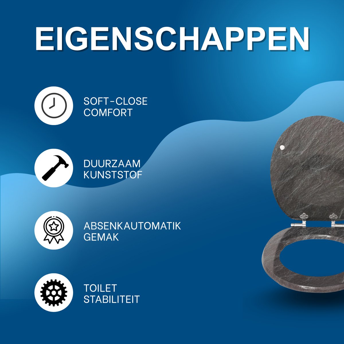 WC-bril - Toiletbril - Voor Toilet & Badkamer – Soft-Close - Duurzaam Kunststof - Met marmerlook