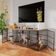 Hondenbench - Hondenkrat - Hondenkennel - Hoekvormig - Hondenhok - Voor Kleine & Middelgrote Honden - Walnoot - 90x62x68.5cm