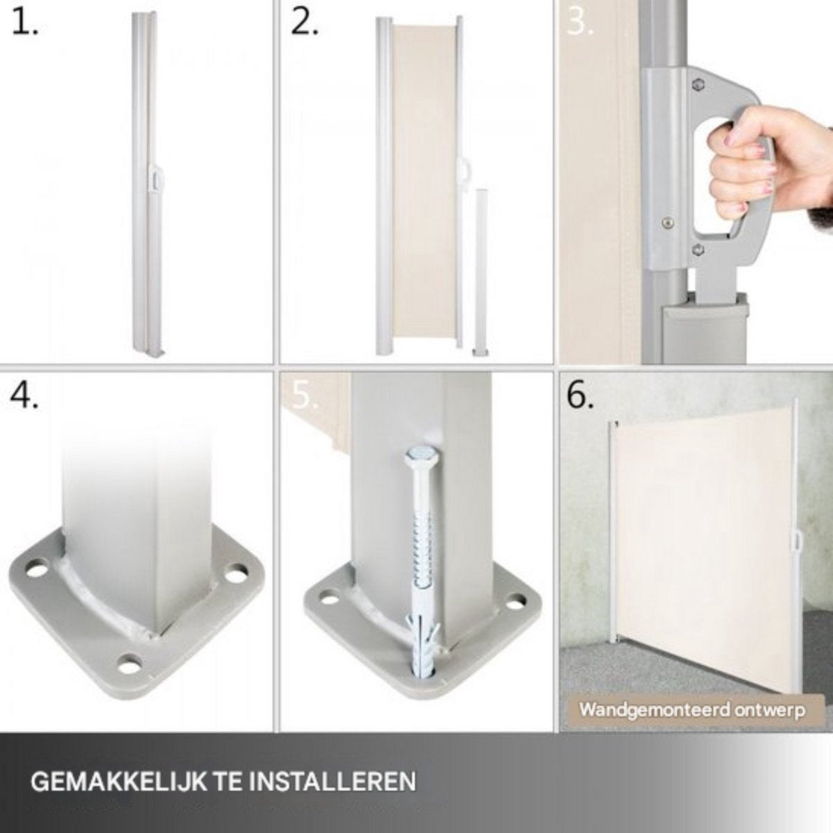 Windscherm uittrekbaar - Terras of camping - Uitschuifbaar - Winddoek - Zijscherm oprolbaar - 160 x 300 cm