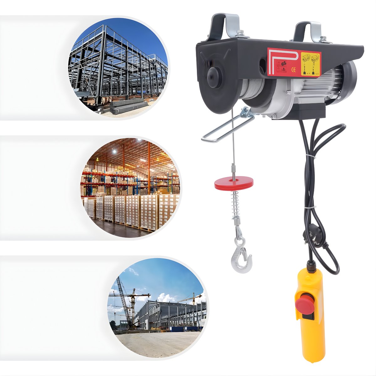 Elektrische takel – Voor garages en magazijnen – 250 kg capaciteit - Bedrade afstandsbediening, 18 m staaldraad – 220 V, 500 W