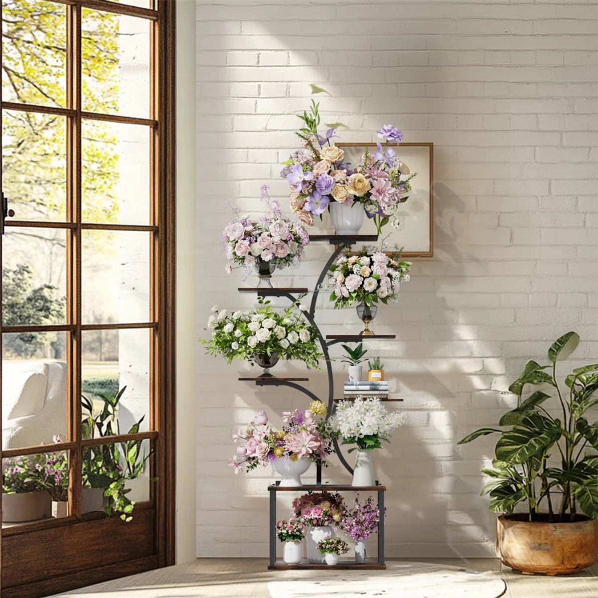 Plantenstandaard Opulence - Deluxe - 151cm - Plantenrek - Plantentafel - Voor binnen & buitengebruik - Bloempothouder - Metaal en hout