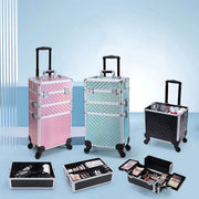 3-in-1 Rollende Make-up Trolley - Make up koffer - Kappers koffer - Beautycase - Voor Schoonheidssalons en visagie - Roze