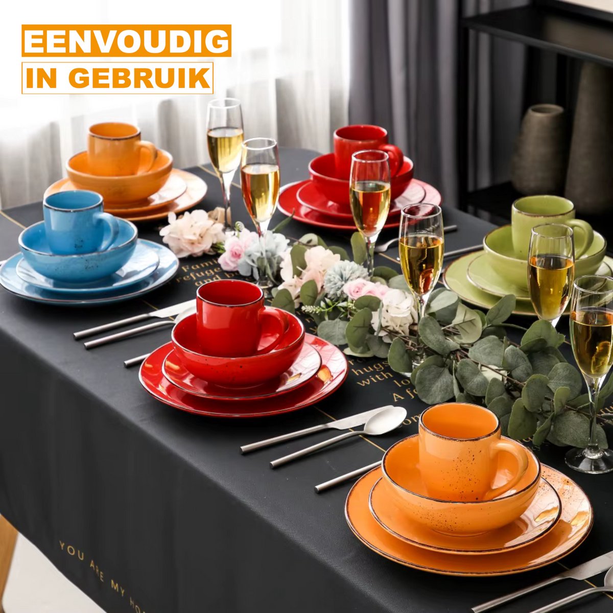 Sorella Serviesset - 16 delig - 12 persoons - Mix kleuren - Dinerborden - Bordenset - Diepe borden - Ontbijtborden - Servies - Keukenservies