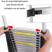 Uitschuifbare Telescopische Ladder - 6,2m - Afneembare Haken en Uitschuifbare Treden - Opvouwbare Zolderladder met Antislipvoeten