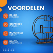 Boekenkast industrieel - Open boekenplank - Voor woonkamer, slaapkamer of kantoor - Opbergkast - 180cm - Vakkenkast - Bruin