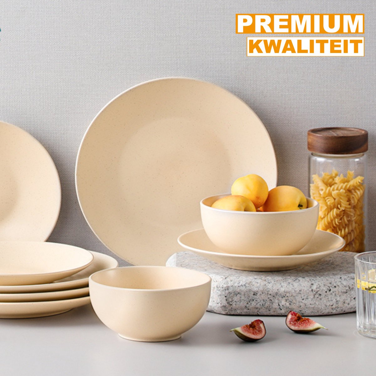 Zafiro Serviesset - 36 delig - 8 persoons - Beige - Dinerborden - Bordenset - Diepe borden - Ontbijtborden - Servies - Keukenservies