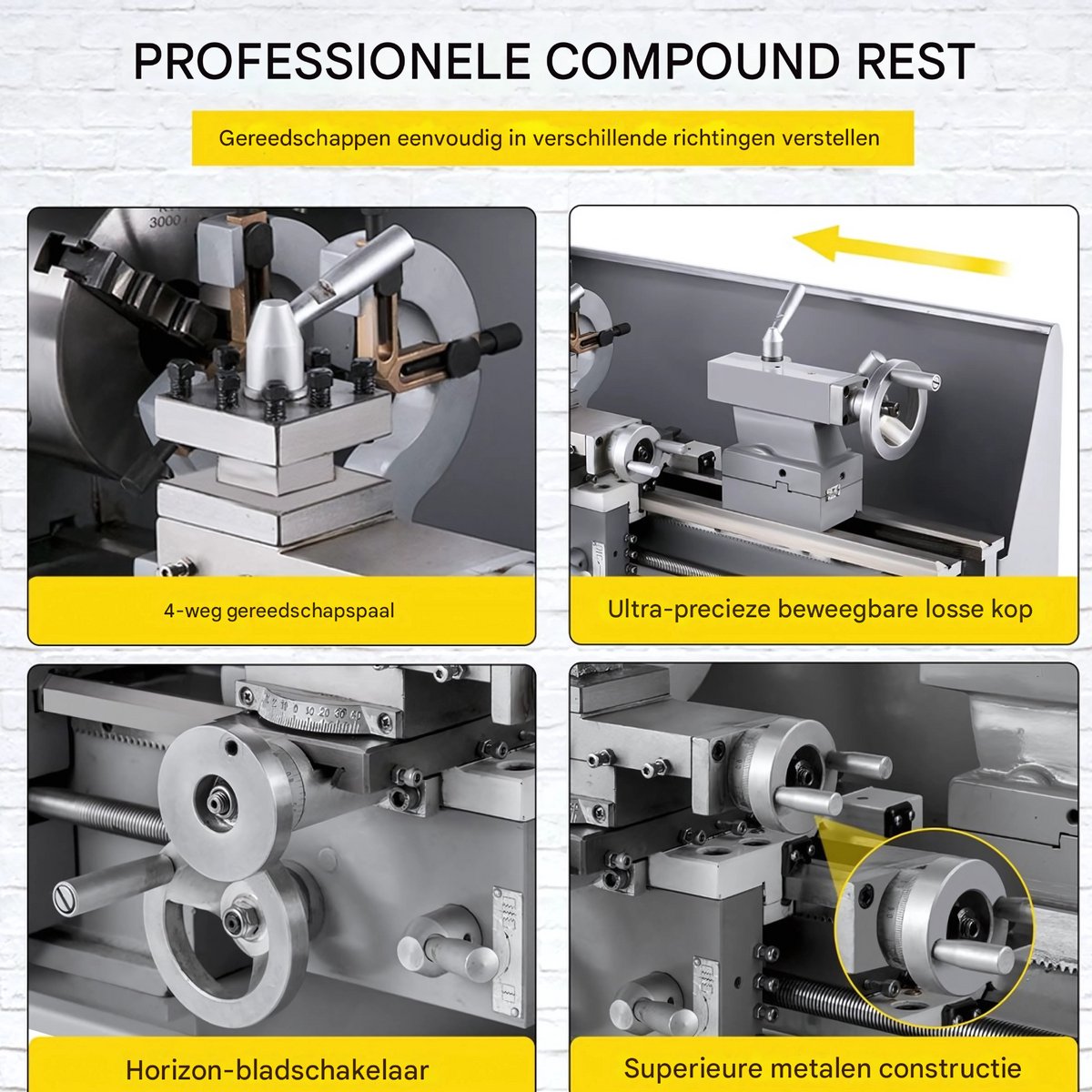 Precisie Metaal Draaibank – Mini Draaibank met 9 Frezen & 2 Klauwplaten – Voor Hobby en Werkplaats