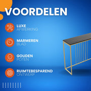 Consoletafel Valora - Elegante consoletafel - Wandtafel met lades - Wit Marmerlook met goud - Haltafel - Sidetable - 100cm