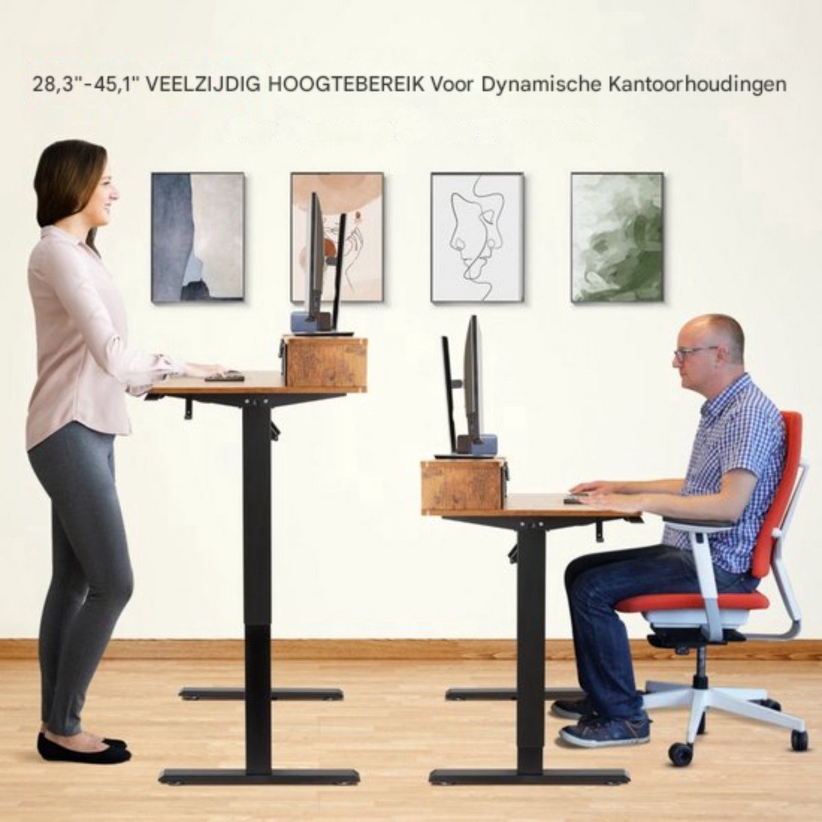 Elektrisch zit sta bureau - Vintage - In Hoogte Verstelbaar Werkstation - 140x70cm