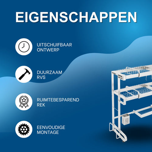 2-lagen Aanrecht afdruiprek - Droogrek - Keuken accessoire - Voor boven de gootsteen in de keuken - Roestvrij staal