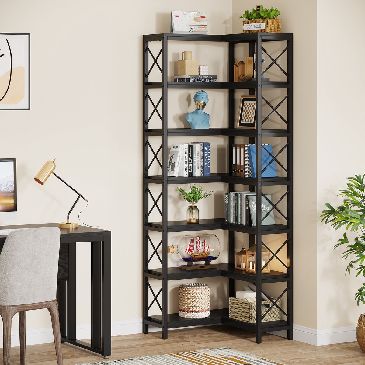 7-laags Boekenkast - Boekenplank - Wandplank - Boekenrek - Bruin