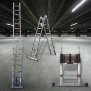 Telescopische Vouwladder Zyrell - 5M - A-Frame & Rechte Ladder - Roestvrijstaal - 2-in-1 Verlengladder - 150kg Draagvermogen