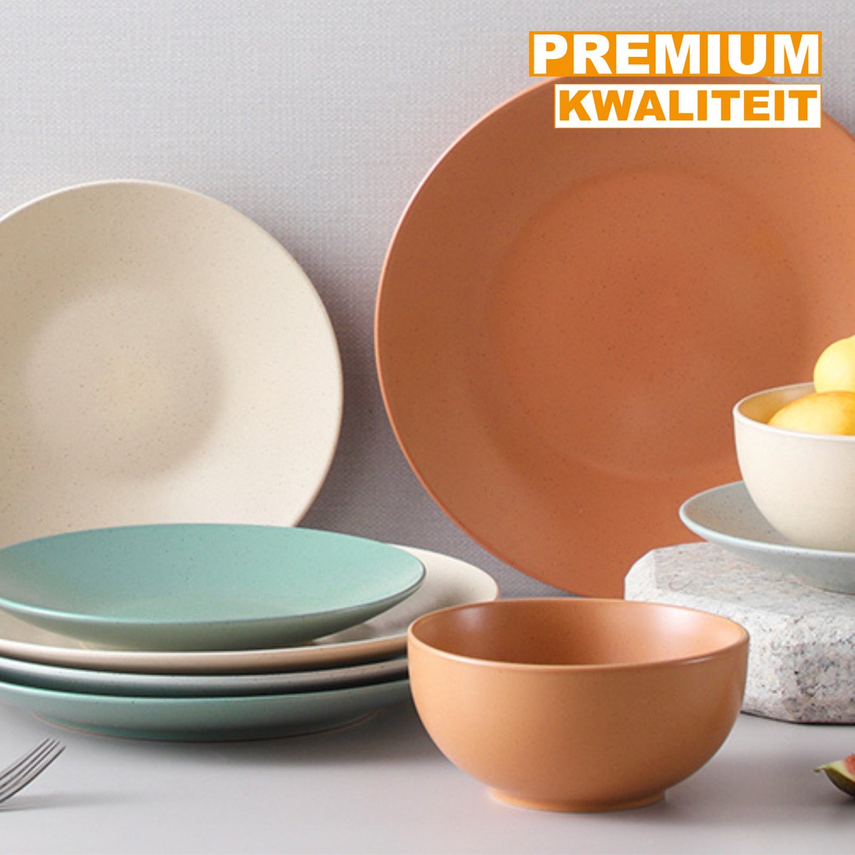 Lucenzo Serviesset - 12 delig - 4 persoons - Classy color - Dinerborden - Bordenset - Diepe borden - Ontbijtborden - Servies - Keukenservies