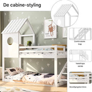 Stapelbed 200 x 90 cm - Voor Kinderen - 2 kinderbedden - Hoogslaper - Met Hoektrap, valbeveiliging en raam - Peuterbed