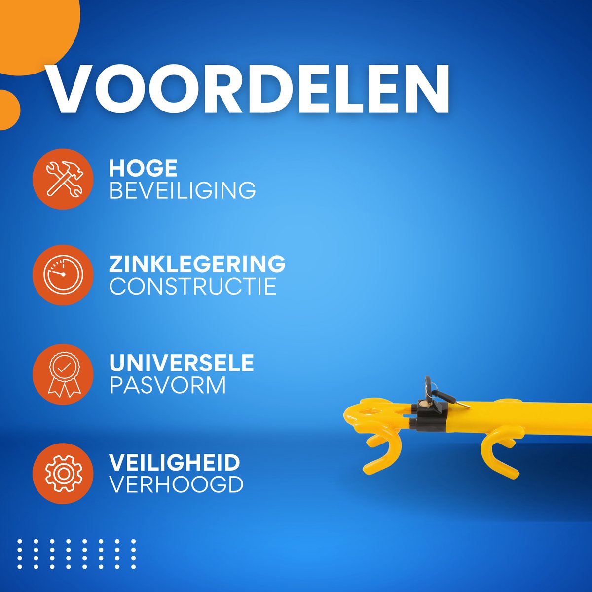 Universele auto Stuurslot - Stuurbeveiliging - Diefstalpreventie - Hoog Beveiligingsniveau & Zelfverdedigingstool - Geschikt voor Diverse Stuurwielen - Geel