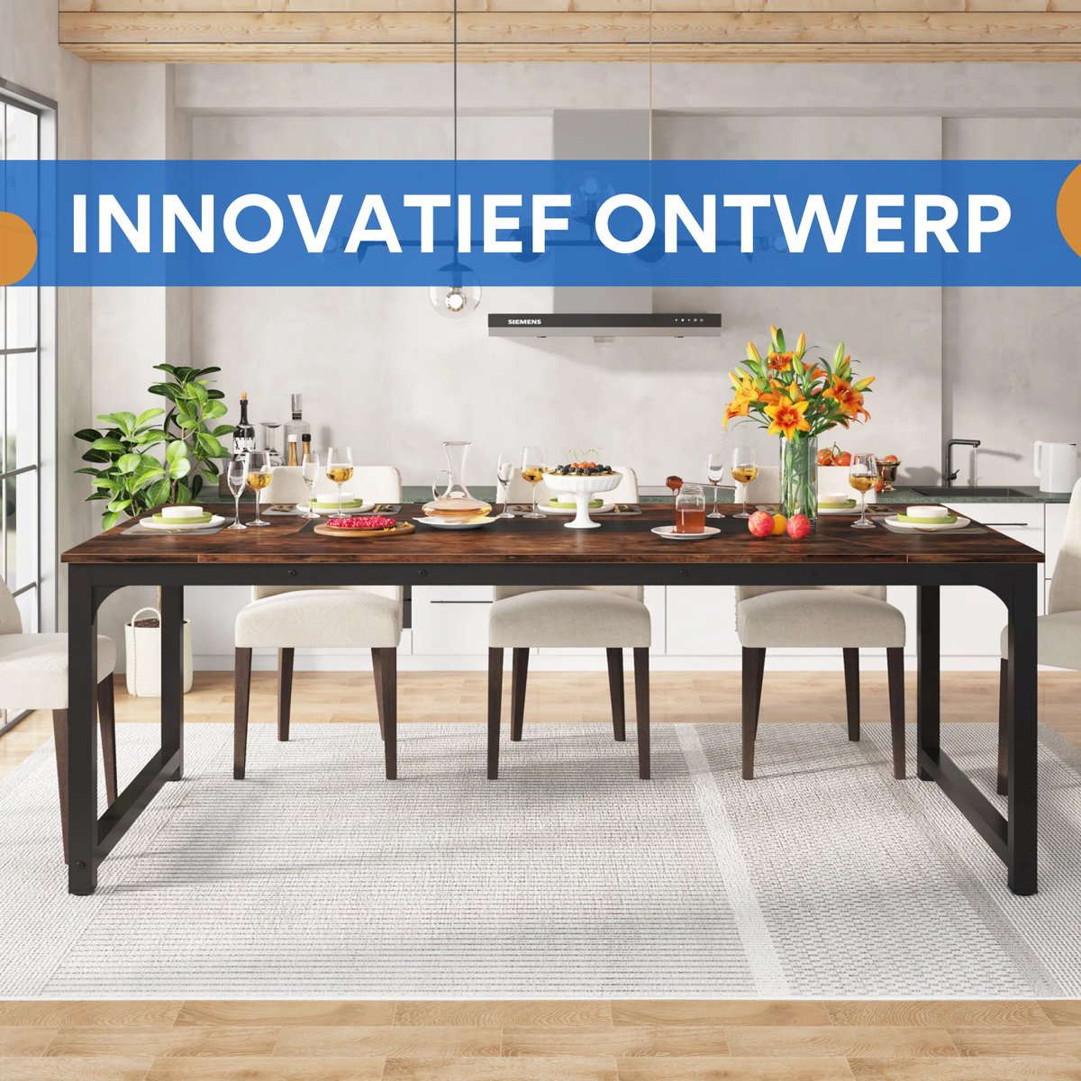 Eettafel Antwerp - 160cm - Voor 6 personen - Voor Keuken of eetkamer - Bruin