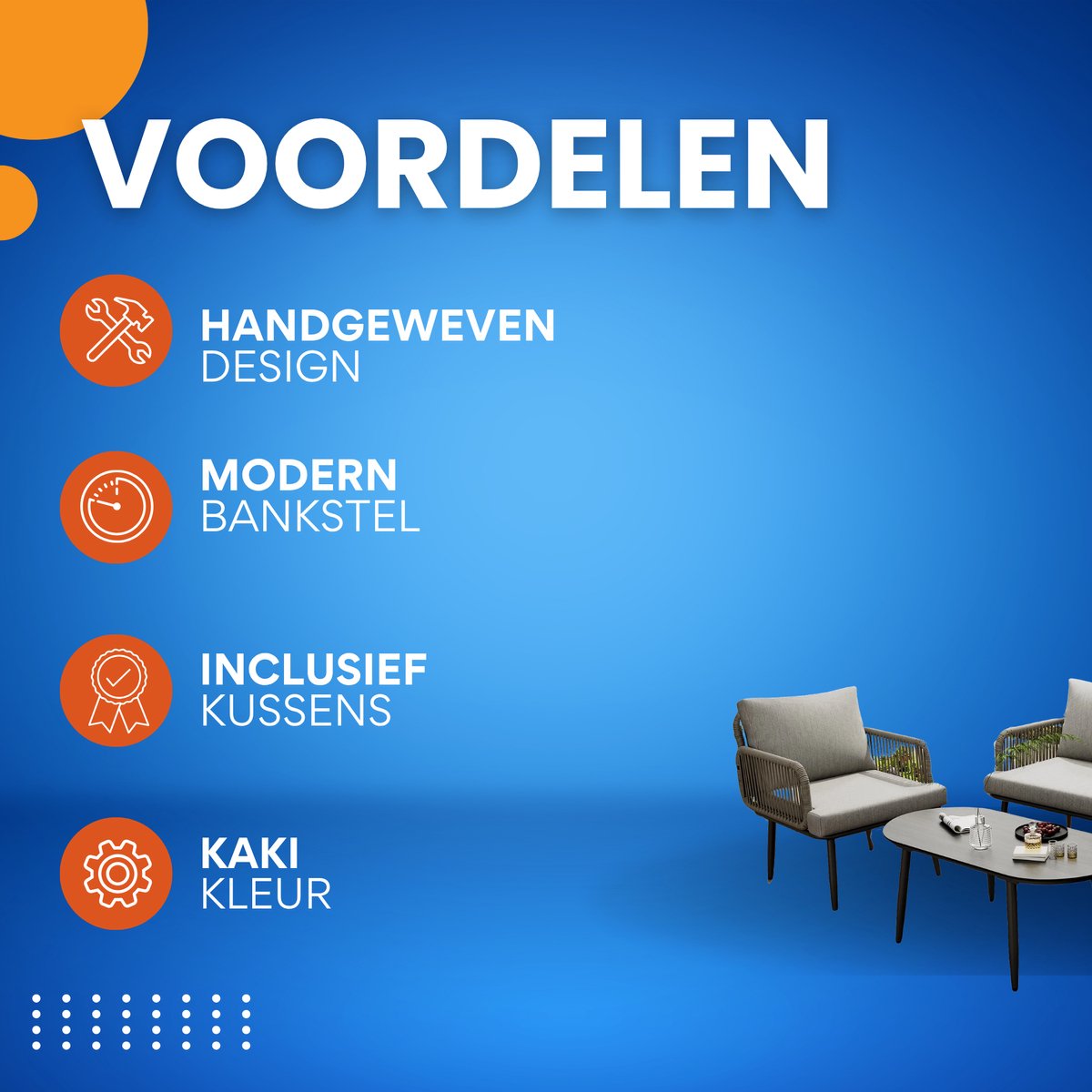 Tuinmeubelset - Loungeset - Tuinlounge Lounge Set - Lounge Set - Voor Tuin, Terras of Balkon - 2-Zits Sofa, 2 Fauteuils & Salontafel - Handgeweven Touw & Houtnerflook - Met Glasplaat & Gegalvaniseerd Staal