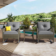 3-delig Tuinmeubelset - Loungeset - Tuinlounge Lounge Set - Lounge Set - Balkonset - Voor Balkon, Tuin of Terras - Rotan & Metalen Frame met Acaciaplaat - Waterdichte Bekleding & Grijze Kussens - 160 kg Draagvermogen