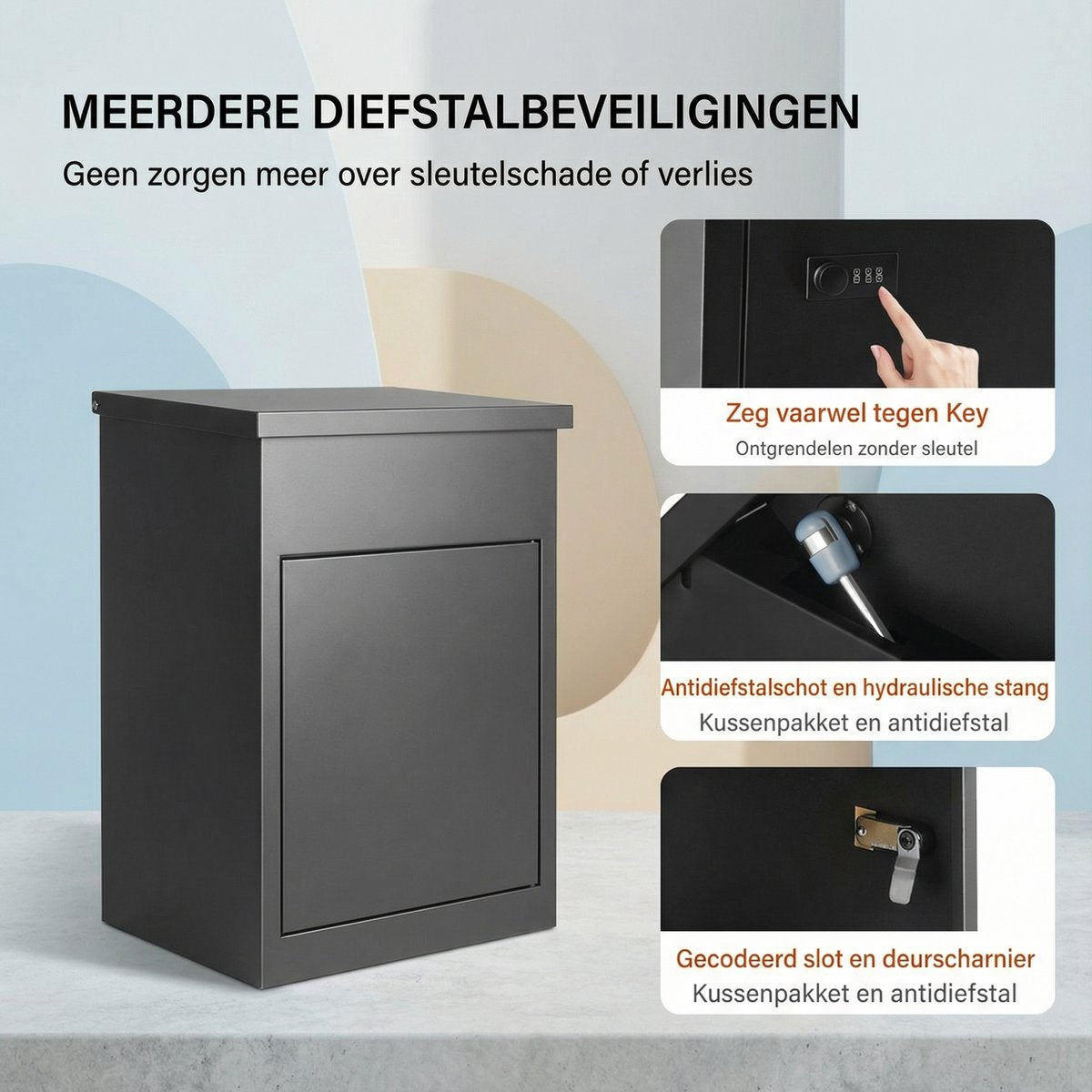 Anti-Diefstal Mailbox - Pakketbrievenbus - Muur Gemonteerd - Waterdicht - Zwart
