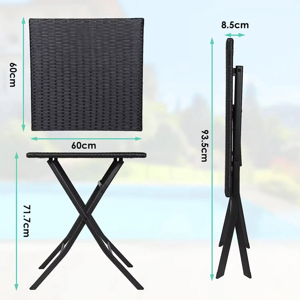 Outdoor Klaptafel Set - 3-delig - Voor Camping en Picknick - Opvouwbare Rotan Meubelstoel en Tafel - Draagbare Balkonset met 2 Stoelen - Bruin