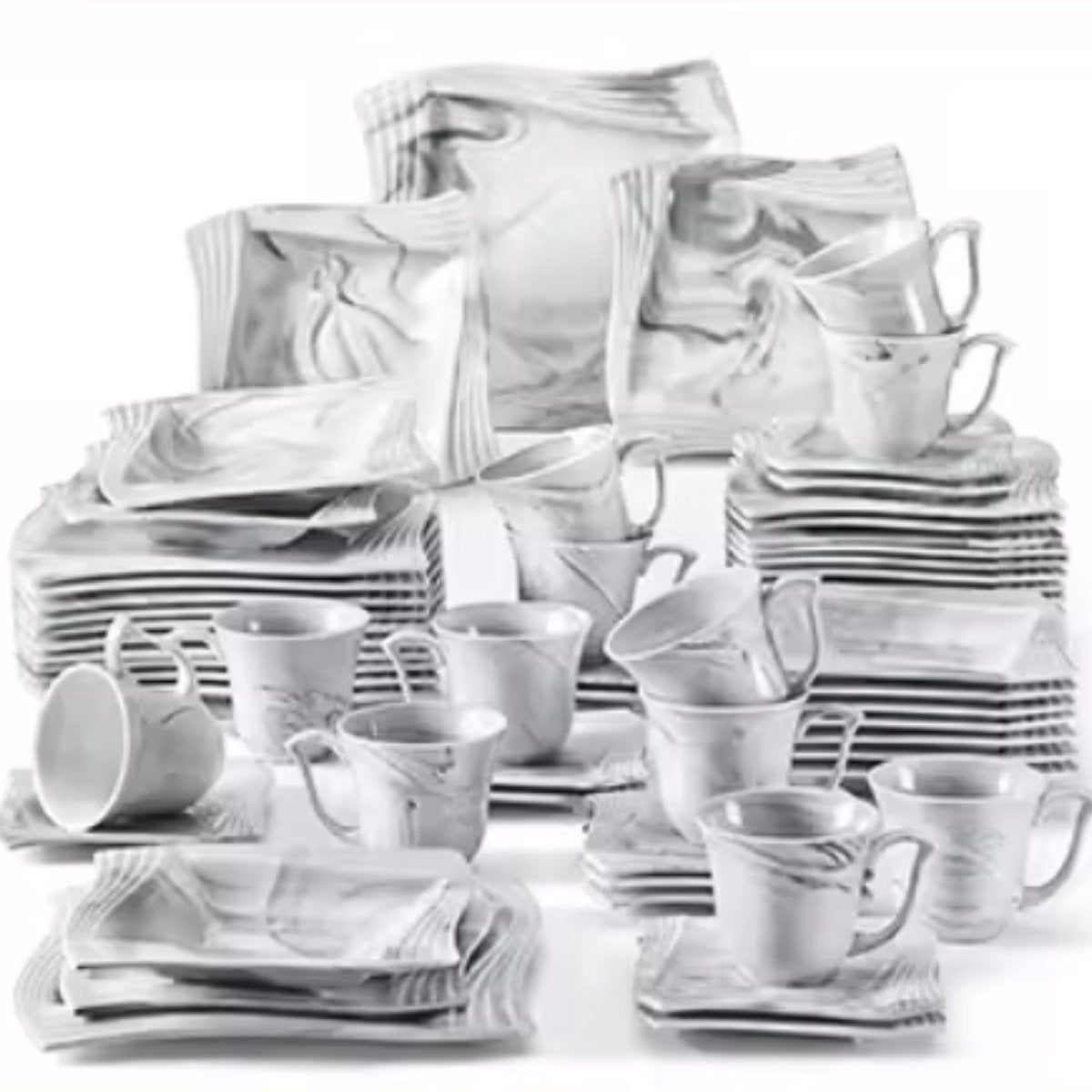 Monarch Ontbijtborden – Serviesset – 12 persoons – 60 delig – Marmerlook Keramisch – Ontbijtborden – Geschikt voor oven