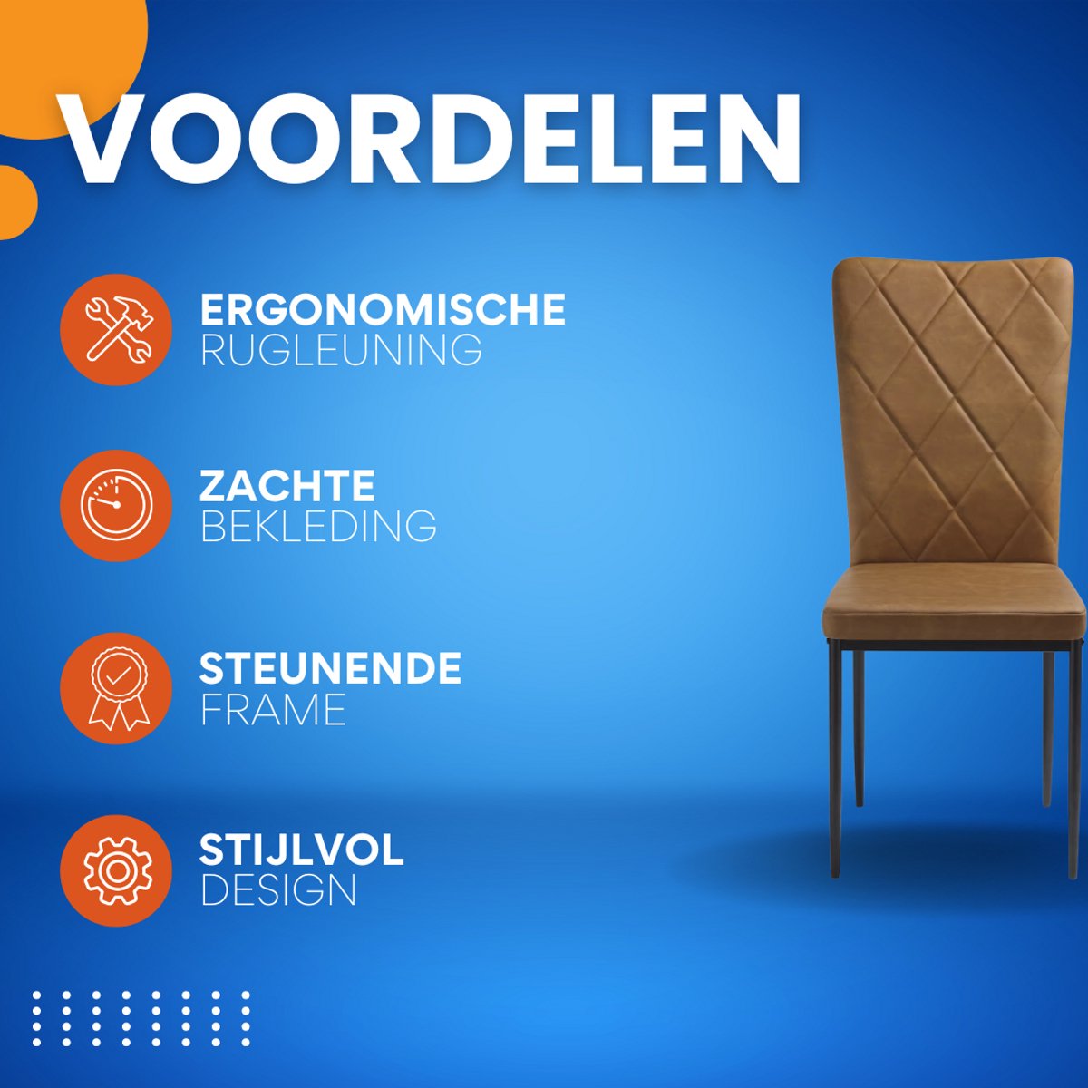 Eetkamerstoelen Delio - Set van 4 - Draaibaar - Fauteuil - Keuken - Voor eettafel - Bruin leer
