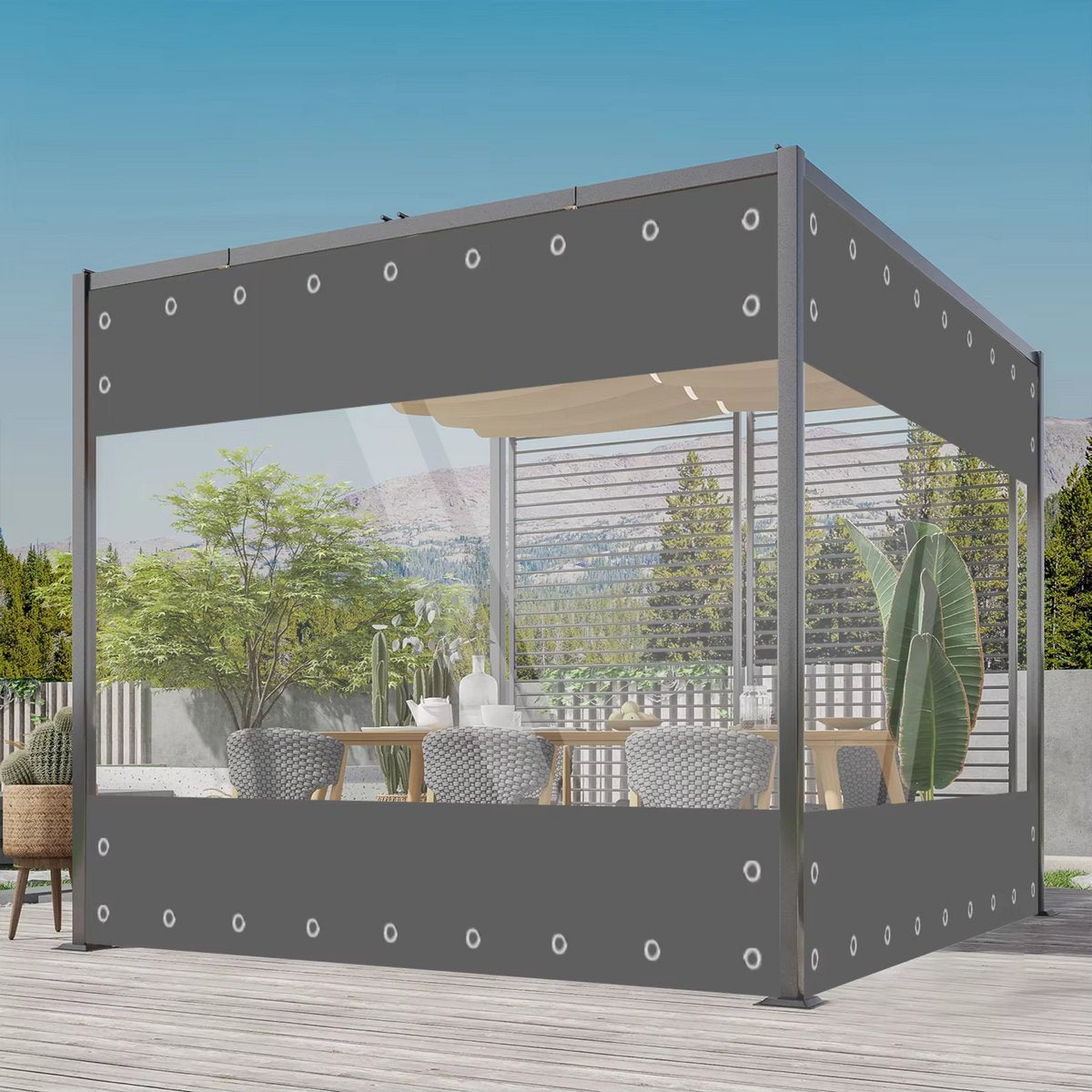 Transparant PVC zeildoek - Waterdicht - Dekzeil - Veranda - Overkapping - Wind - Grijs - 300x210cm