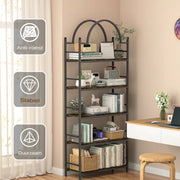 Boekenkast 5-Laags - Industrieel Wandrek met Gebogen Laddermodel - Zwart Metalen Frame & MDF Planken - Voor Woonkamer, Keuken of Kantoor