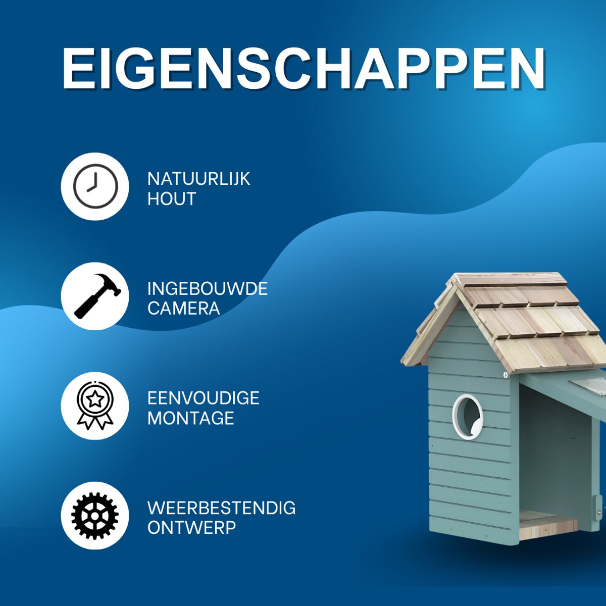 Vogelhuisje Nero - Met camera - Voor tuin en buitengebruik - Microfoon - Met app - Slim hangend doe-het-zelf huisje met camera - Gemaakt van hout