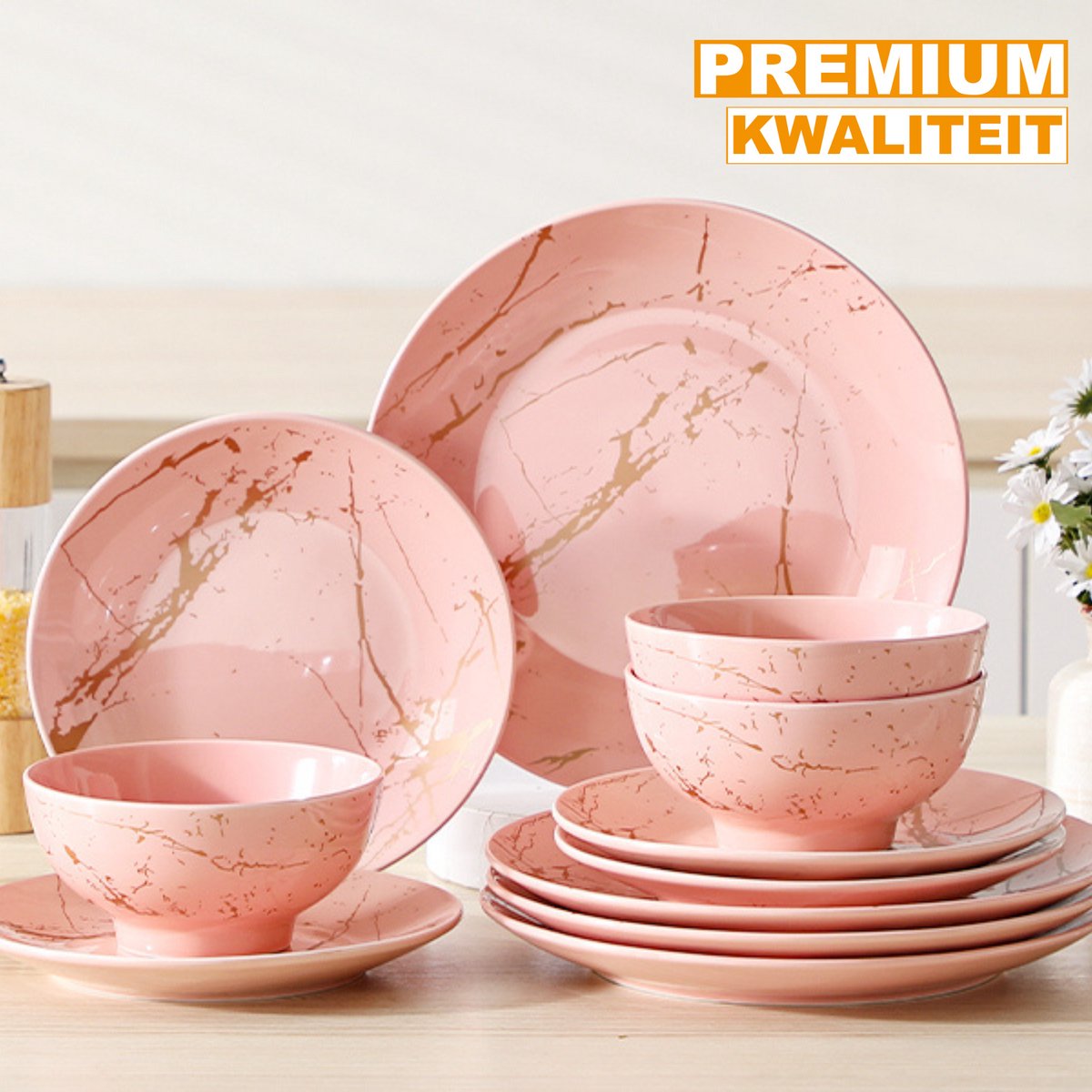 Serviesset Dalizo - 24 delig - 8 persoons - Baby roze - Dinerborden - Bordenset - Diepe borden - Ontbijtborden - Servies
