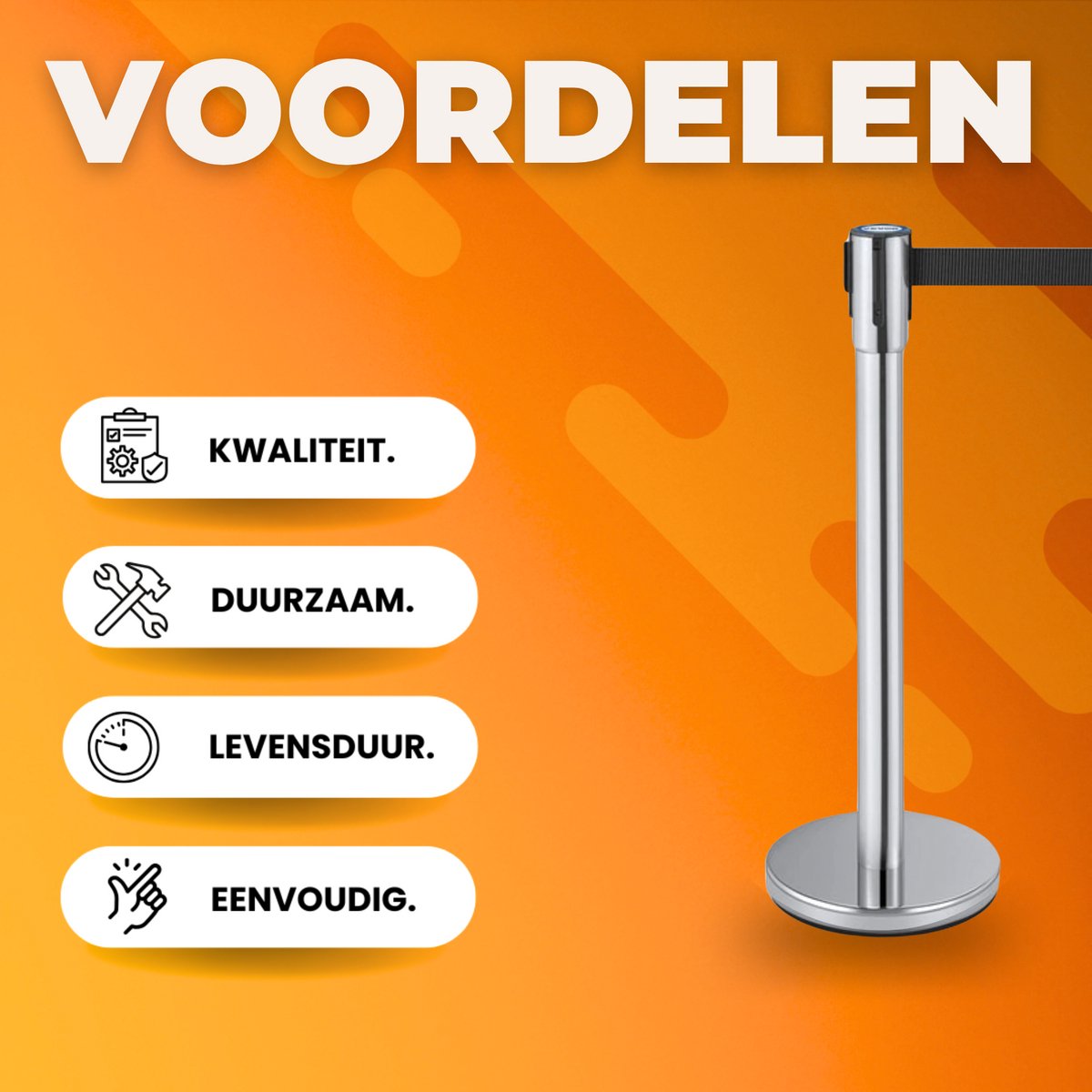 Afzetkoord - 2 meter - Afzetpalen - Afzetlint - 285x285mm - Wachtrij Stanchion Barrières - 2M Touw - 2 Paaltjes