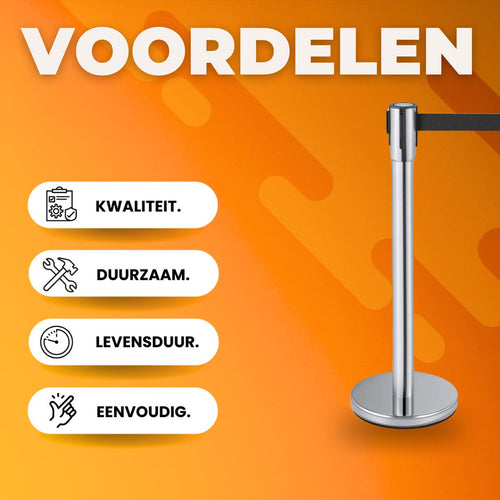 Afzetkoord - 2 meter - Afzetpalen - Afzetlint - 285x285mm - Wachtrij Stanchion Barrières - 2M Touw - 2 Paaltjes