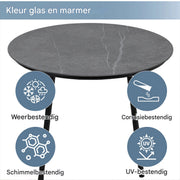 Tuinmeubelset - Loungeset - Tuinlounge Lounge Set - Lounge Set - Voor Tuin, Terras of Balkon - 3-zits Sofa, 2 Fauteuils & 2 Tafelbanken - Dik Touw & Gaasdesign met Gemarmerde Glasplaat - Gegalvaniseerd Staal