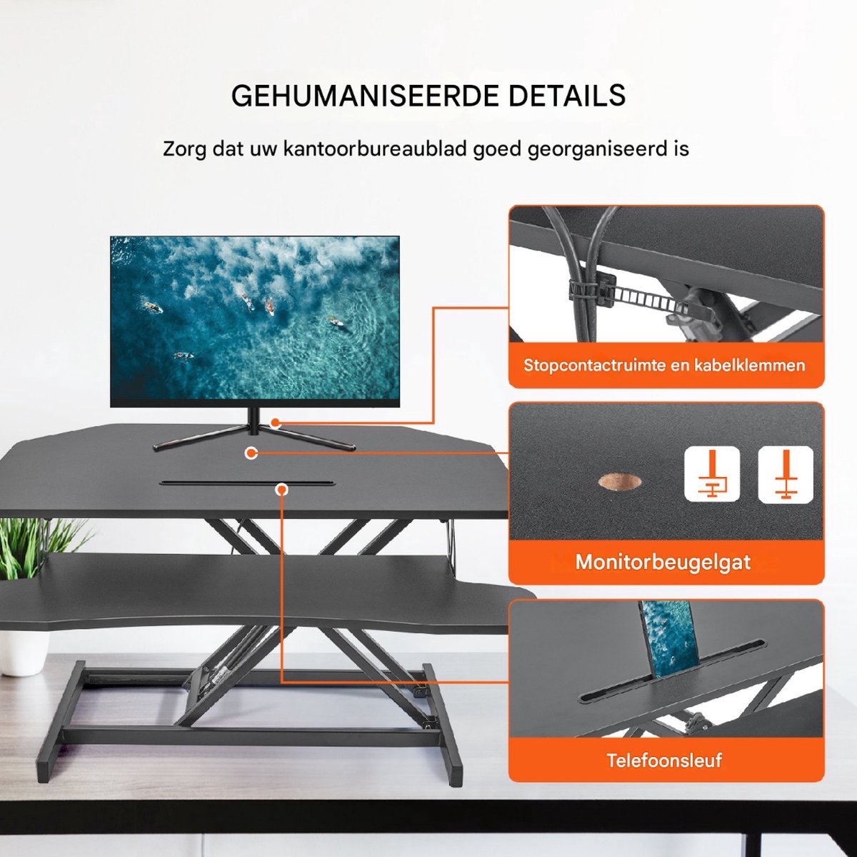 Luxe Bureau - Zwart Hout - Staande Bureauconverter - Dubbellaags Design