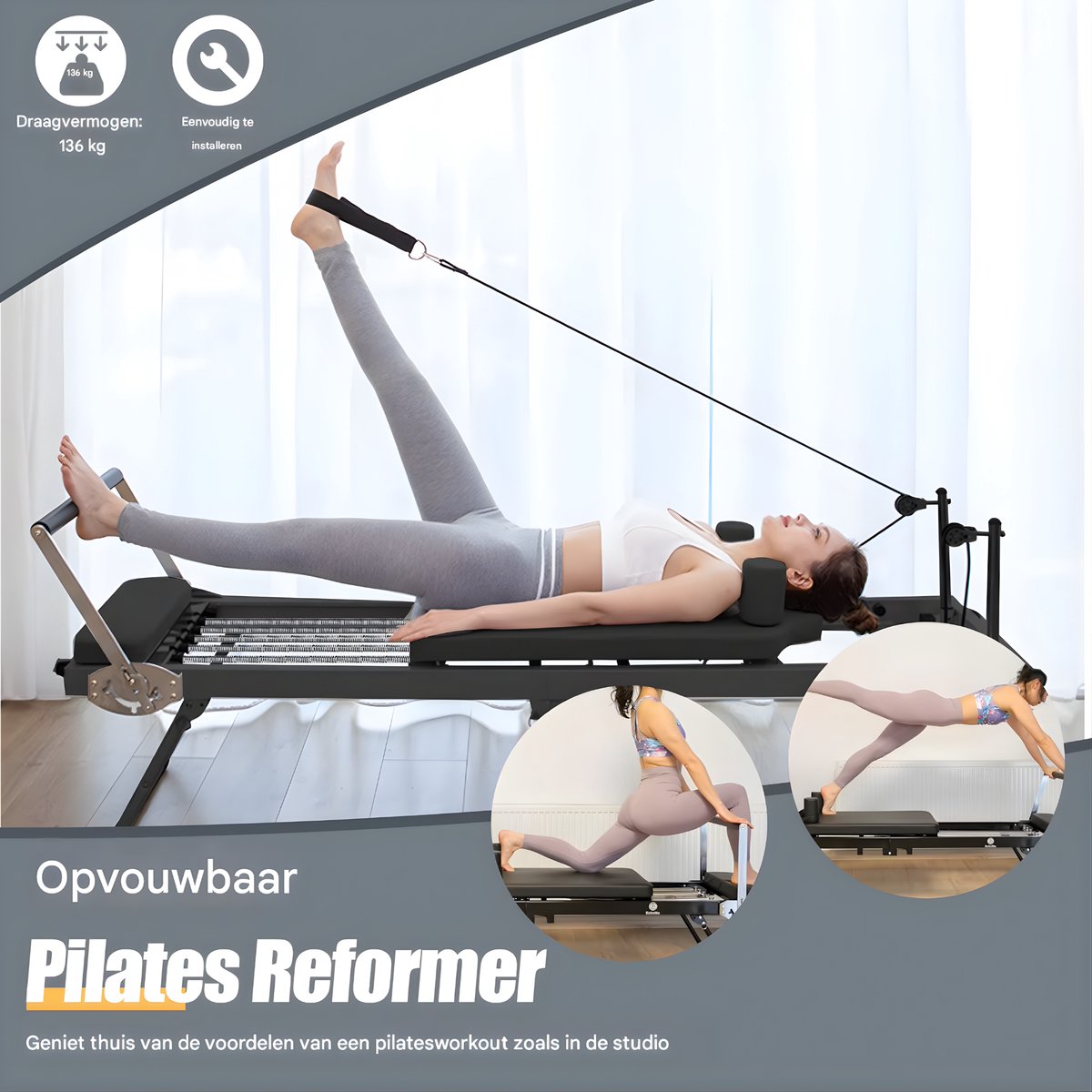 Home Pilates Reformer PRO - Verstelbaar Kern Trainingsbed - Opvouwbare Compacte Trainingsmachine voor Oefeningen Thuis