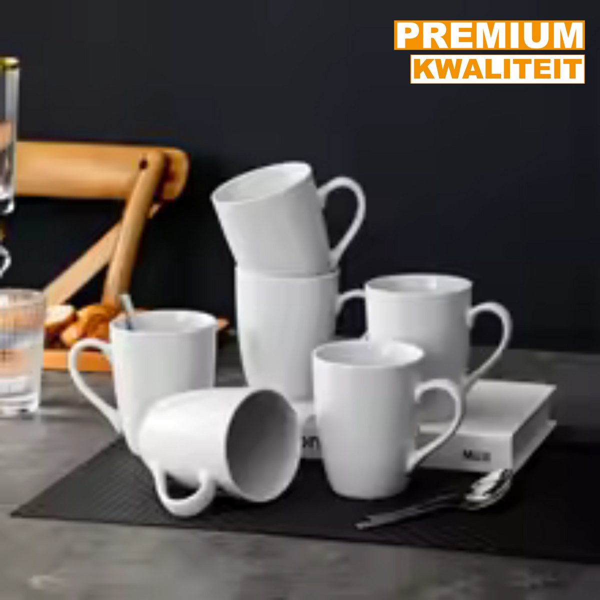 Royal Mokken set van 6 – 360ml – Koffiemokken – Melkbeker – Met oor
