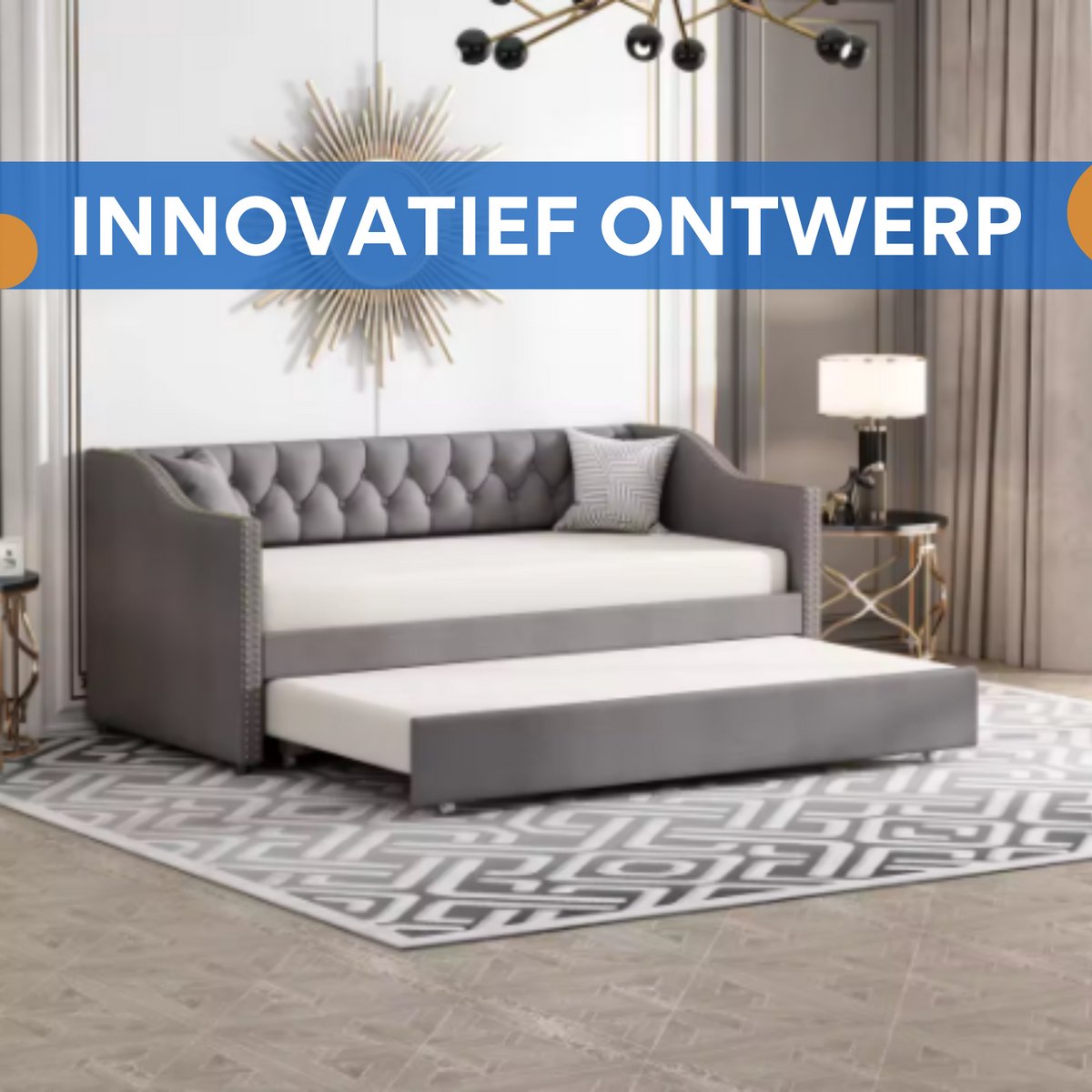Slaapbank voor 2 personen - 90 x 200 cm - Logeerbed - Zetelbed - Gestoffeerd - Grijs