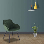 Happyment Stoel Nero - Eetkamerstoel - Donkergroen Velvet - Zwarte Metalen poten - set van 1 - Zithoogte 47cm - deluxe
