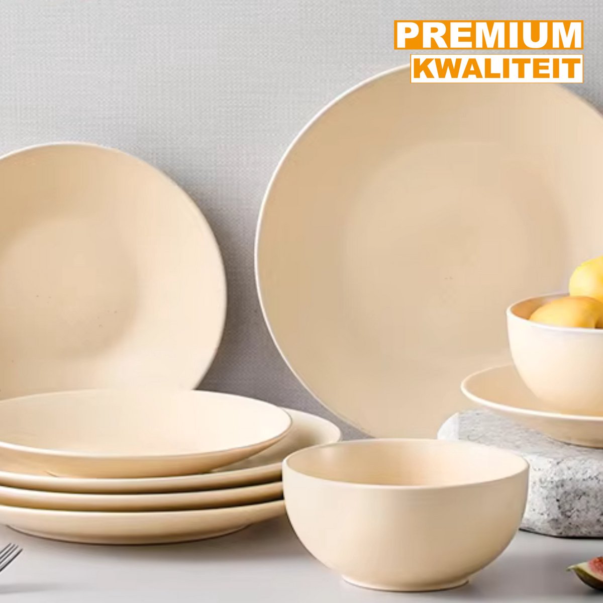 Tida Serviesset - 24 delig - 8 personen- Beige - Dinerborden - Bordenset - Diepe borden - 1200ML - Ontbijtborden - Servies - Keukenservies