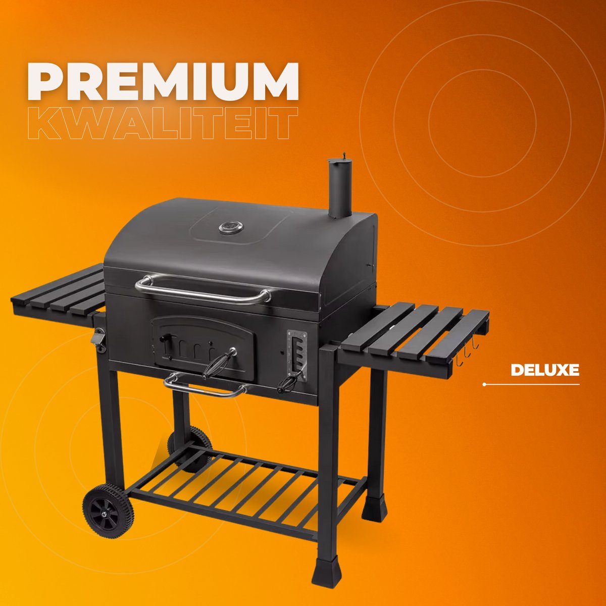 Extra Grote Houtskoolbarbecue - Dubbele zone - Buitengrill met Dubbele Zone, Verstelbaar Houtskoolblad en Opvouwbare Bijzettafel