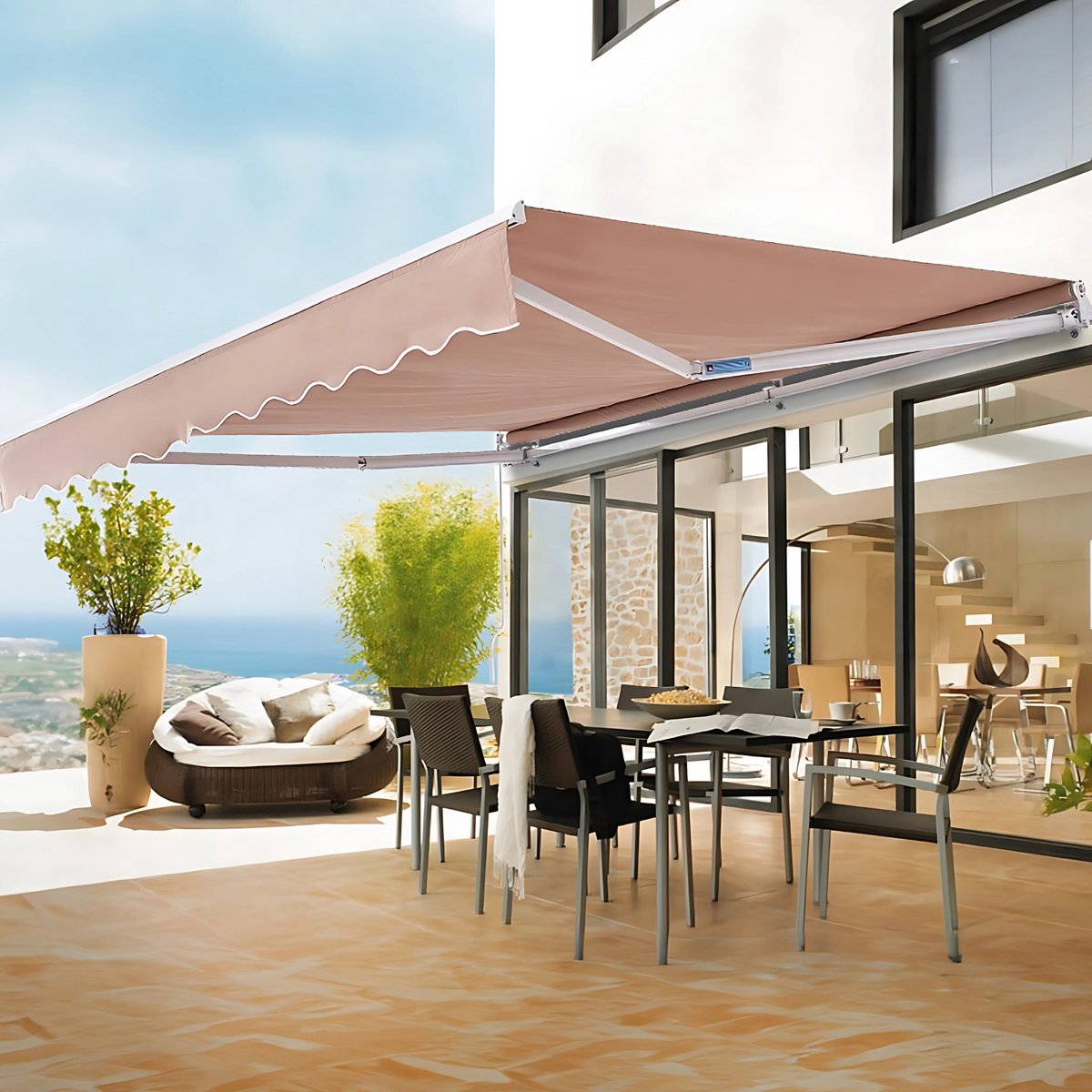 Balkon luifel - Klemluifel beige - 240x210cm - Zonwering buiten - Handmatig uitschuifbaar