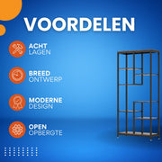 Boekenkast Quinoro - 8 Lagen - Boekenrek Opbergrek - Stellingkast Metaal - Geschikt voor Woonkamer, Kantoor of Slaapkamer - Bruin - 30 cm (D) × 100 cm (B) × 200 cm (H)
