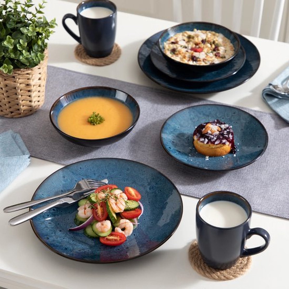 Happyment Luxe Serviesset - 8 Persoons - Porselein - 32 Delig - Bordenset 8 persoons - Bordenset 32 delig - Turqoise