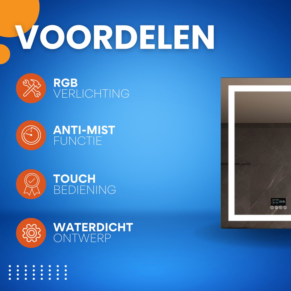 Badkamerspiegel Musica - Met verwarming en LED verlichting - Bluetooth en muziek - Geen condens - Spiegel voor badkamer - 70x90cm